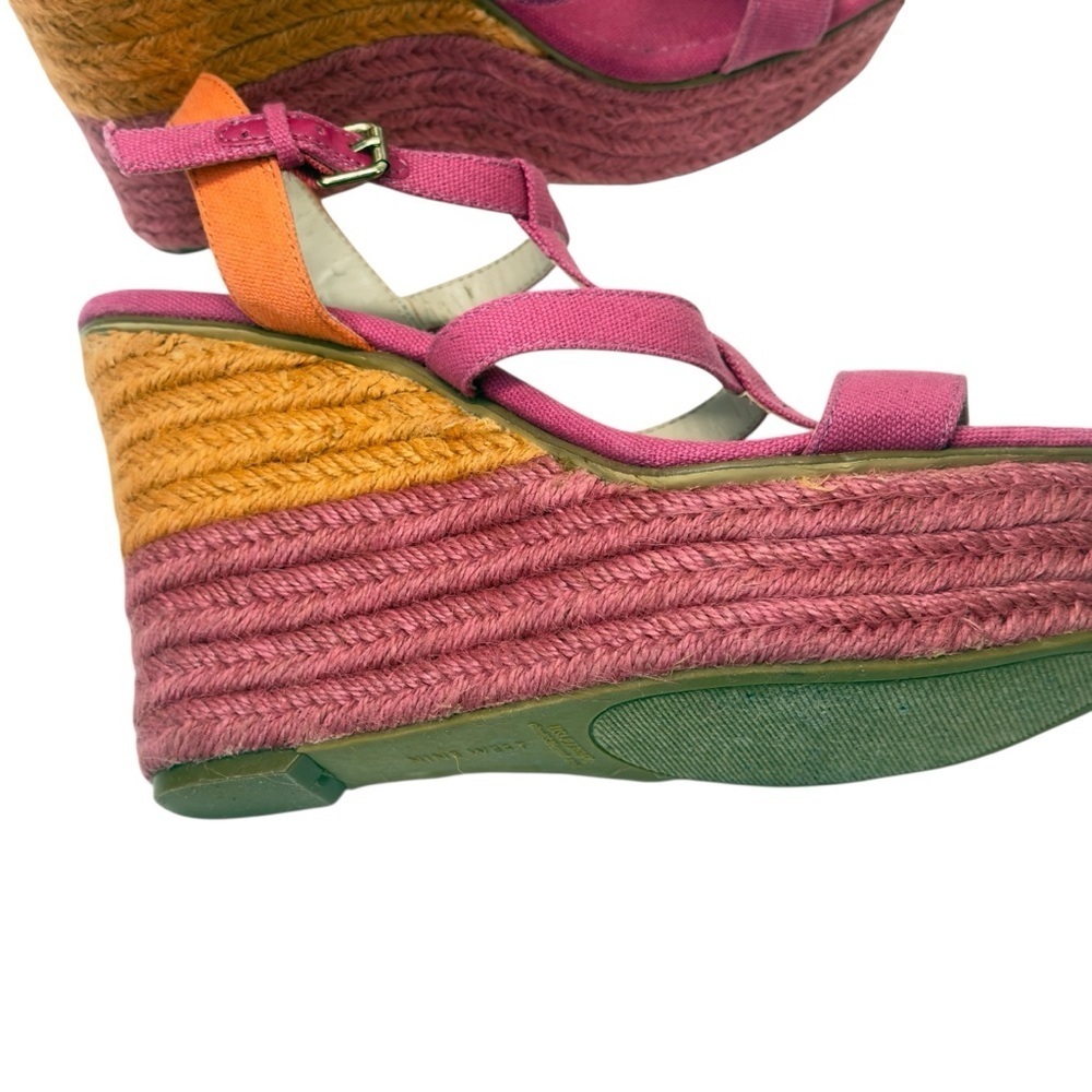 Nine West Pink and Orange Wedge Sandals with Braided Heel - Picture 7 of 12